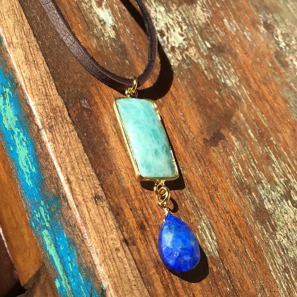 Amazonite Lapis Sundance Charm Necklace